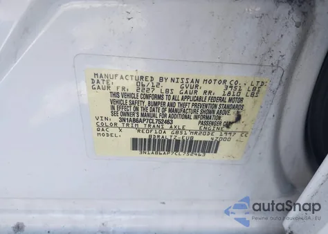 2012 Nissan Sentra 2.0 Sr z USA, uszkodzony, nr VIN 3N1AB6AP7CL752463